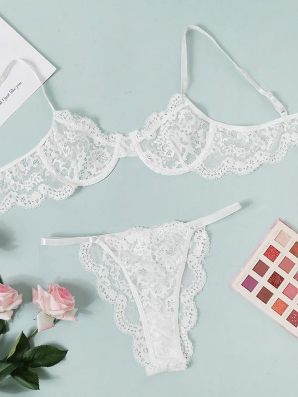 Solid Lace Strap Bra With Panties Sexy Sets – fasionce